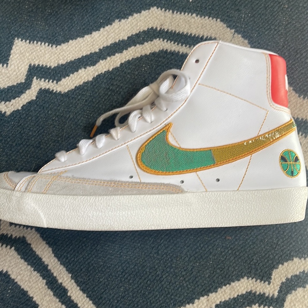 Nike White and Green High-Top Sneakers